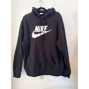 Nike Hoodie Sweatshirt Black Mens XL Drawstring‎ Pullover Big Logo